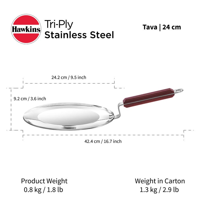 Hawkins 24 cm Tava, Triply Stainless Steel Tawa with Stainless Steel Handle, Induction Tawa, Silver (SSTV24) - Image 5