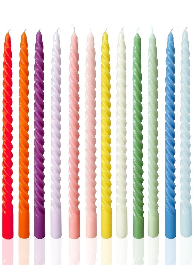 LPUSA Colored Taper Candles Spiral Candle Sticks for Religious and Spiritual Settings,Unscented Pastel Candle for Holiday,Home Decoration,10inch,12 Pack(E,12colored) - Image 1