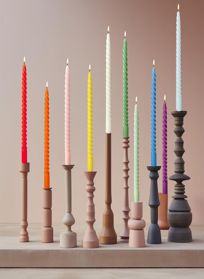 LPUSA Colored Taper Candles Spiral Candle Sticks for Religious and Spiritual Settings,Unscented Pastel Candle for Holiday,Home Decoration,10inch,12 Pack(E,12colored) - Image 3