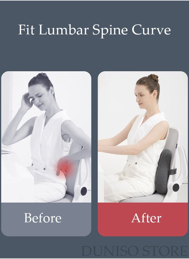 DUNISO - Lumbar Support Pillow Car Back Support Lumbar Support Pillow for Office Chair Back Support Pillow Recliner Memory Foam Back Cushion for Back Pain Relief Improve Posture Memory Foam Cushion - Image 1