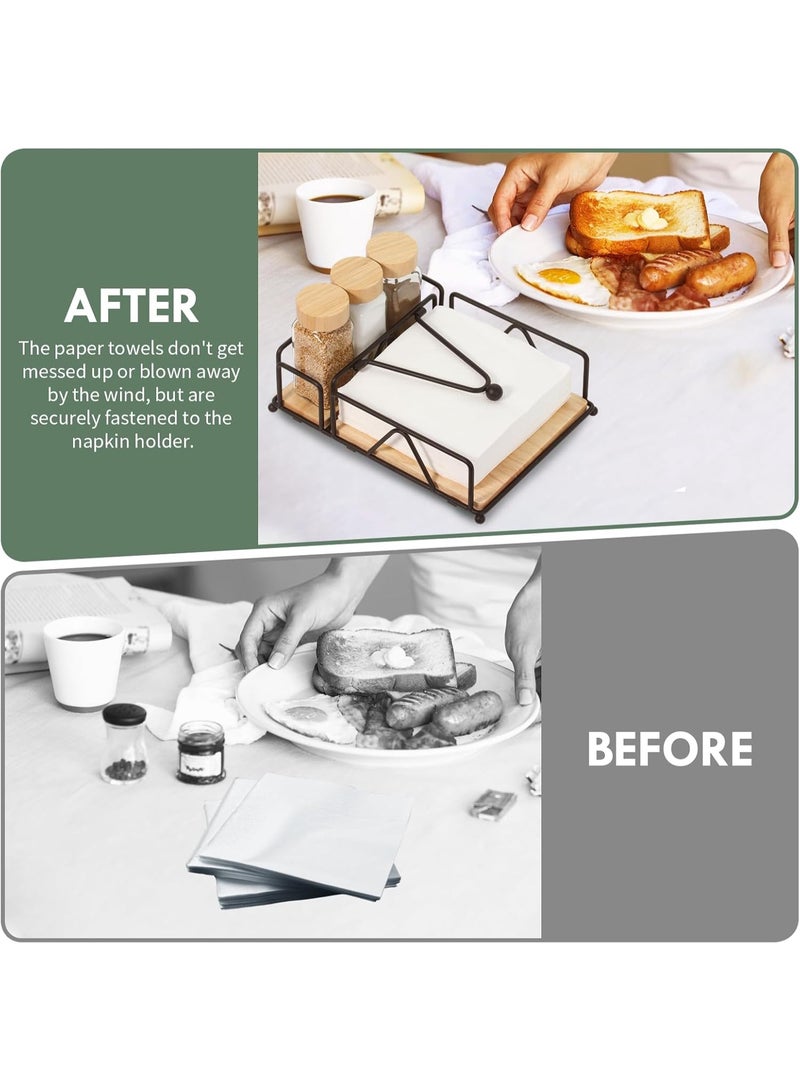 سوفام حامل مناديل معدنية، حامل منديل مسطح مع قاعدة خشبية، يتضمن ملح وهزازات فلفل (أسود) - Image 5