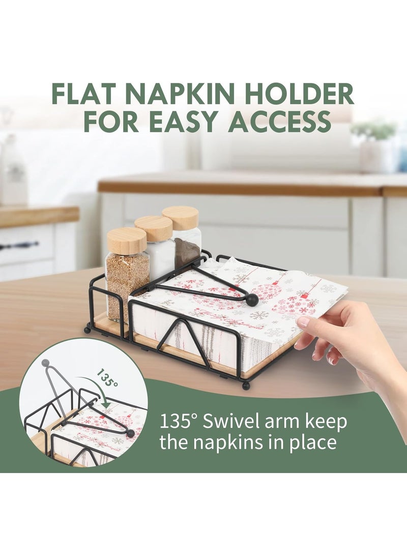 سوفام حامل مناديل معدنية، حامل منديل مسطح مع قاعدة خشبية، يتضمن ملح وهزازات فلفل (أسود) - Image 4