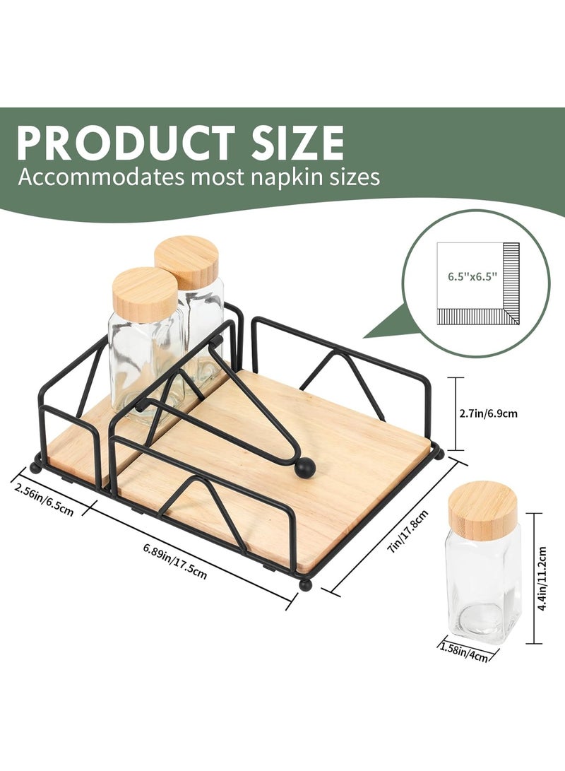 سوفام حامل مناديل معدنية، حامل منديل مسطح مع قاعدة خشبية، يتضمن ملح وهزازات فلفل (أسود) - Image 2