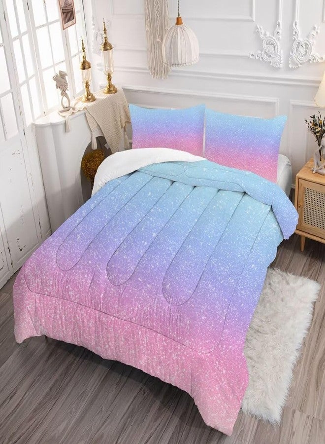 kxry Pink Galaxy Gradient Glitter Color Comforter Sets Twin Size Rainbow Tie Dye Ombre Glitter Bedding Sets Pink Glitter Color Bedding Quilt for Kids Teen Girls 1 Comforter+ 1 Pillowcase - Image 2