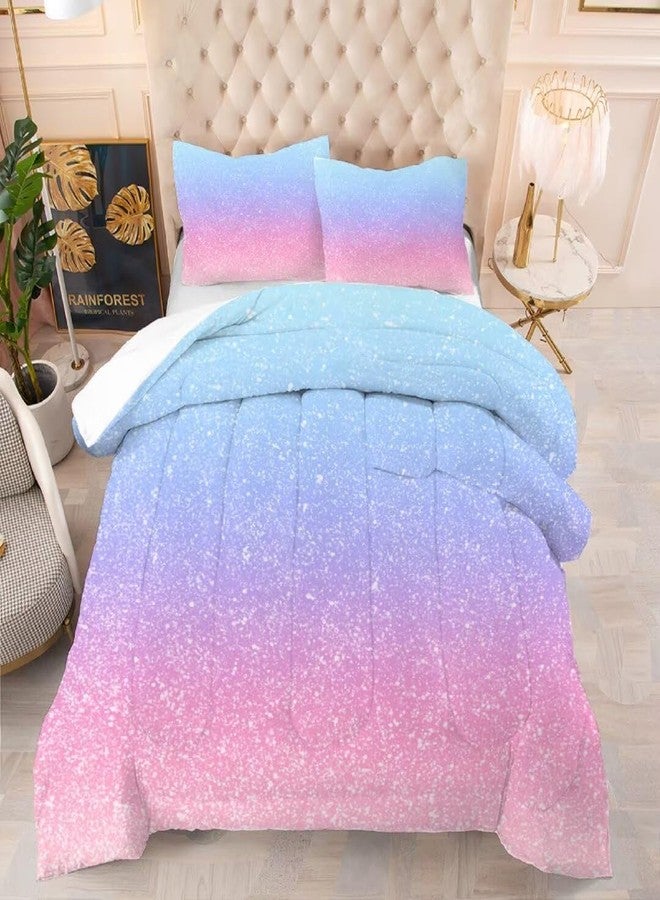 kxry Pink Galaxy Gradient Glitter Color Comforter Sets Twin Size Rainbow Tie Dye Ombre Glitter Bedding Sets Pink Glitter Color Bedding Quilt for Kids Teen Girls 1 Comforter+ 1 Pillowcase - Image 1