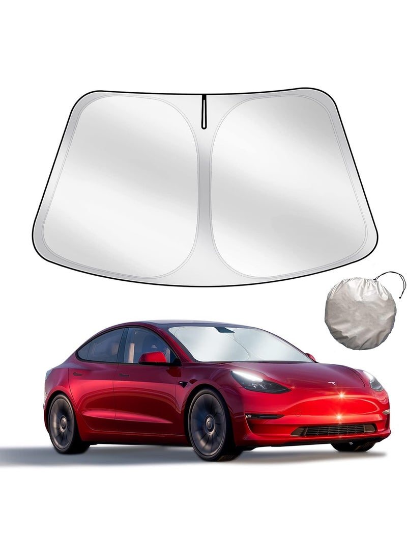 Front Windshield Sunshade Specially Designed to Fit Tesla Model 3/ Model Y, Foldable Sun Shade with a Storage Bag, Tesla Accessories - Image 1