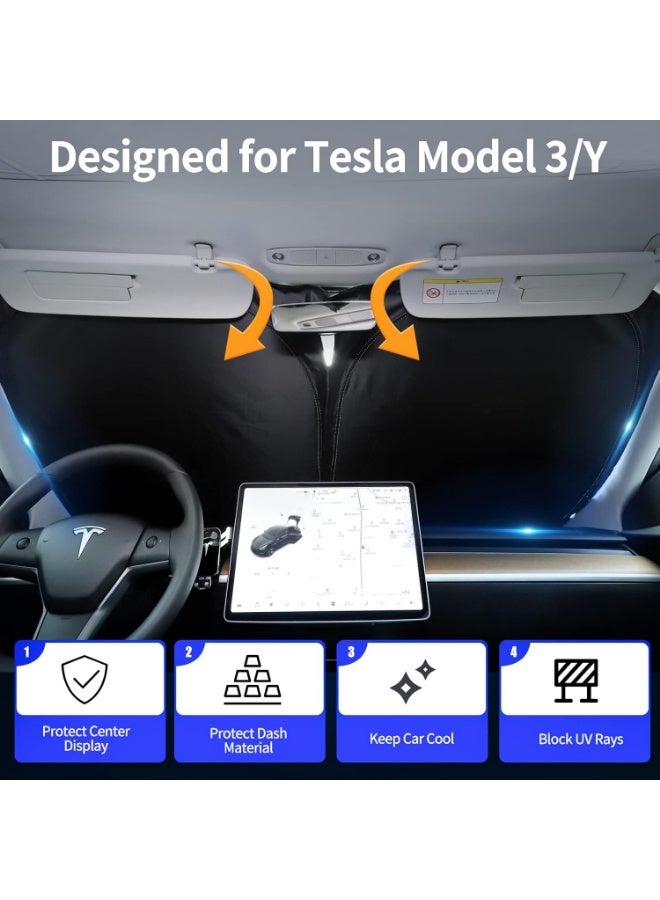 Front Windshield Sunshade Specially Designed to Fit Tesla Model 3/ Model Y, Foldable Sun Shade with a Storage Bag, Tesla Accessories - Image 2
