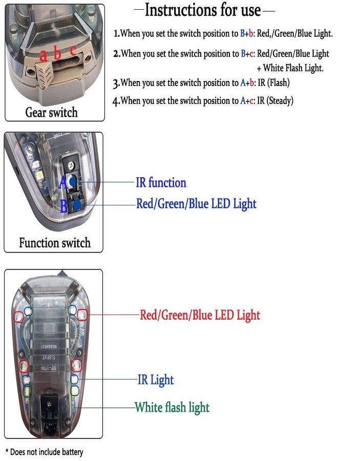 مصباح إشارة تكتيكي للخوذة من LThyzszb مزود بتقنية LED + IR/وميض، مصابيح خوذة عسكرية IFF، مصباح يدوي، مصابيح إشارة للبقاء على قيد الحياة للرياضات الخارجية (قاعدة سوداء - ضوء أحمر) - Image 2