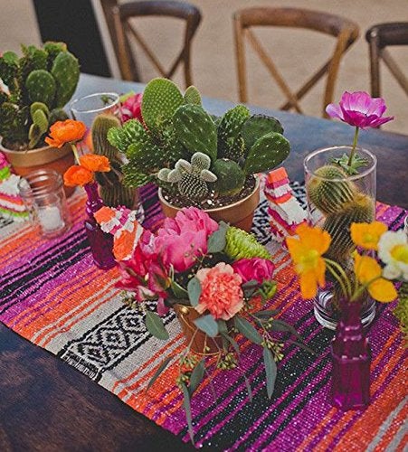 Del Mex Classic Mexican Blanket, Large Authentic Woven Falsa Throw (70"x50"), Artisan Southwest Décor for Beach, Yoga, Outdoors (Pink/Orange) - Image 2