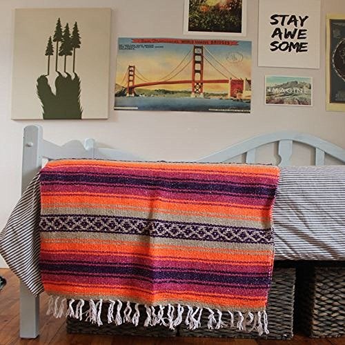 Del Mex Classic Mexican Blanket, Large Authentic Woven Falsa Throw (70"x50"), Artisan Southwest Décor for Beach, Yoga, Outdoors (Pink/Orange) - Image 3