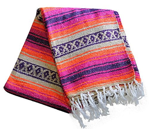 Del Mex Classic Mexican Blanket, Large Authentic Woven Falsa Throw (70"x50"), Artisan Southwest Décor for Beach, Yoga, Outdoors (Pink/Orange) - Image 5