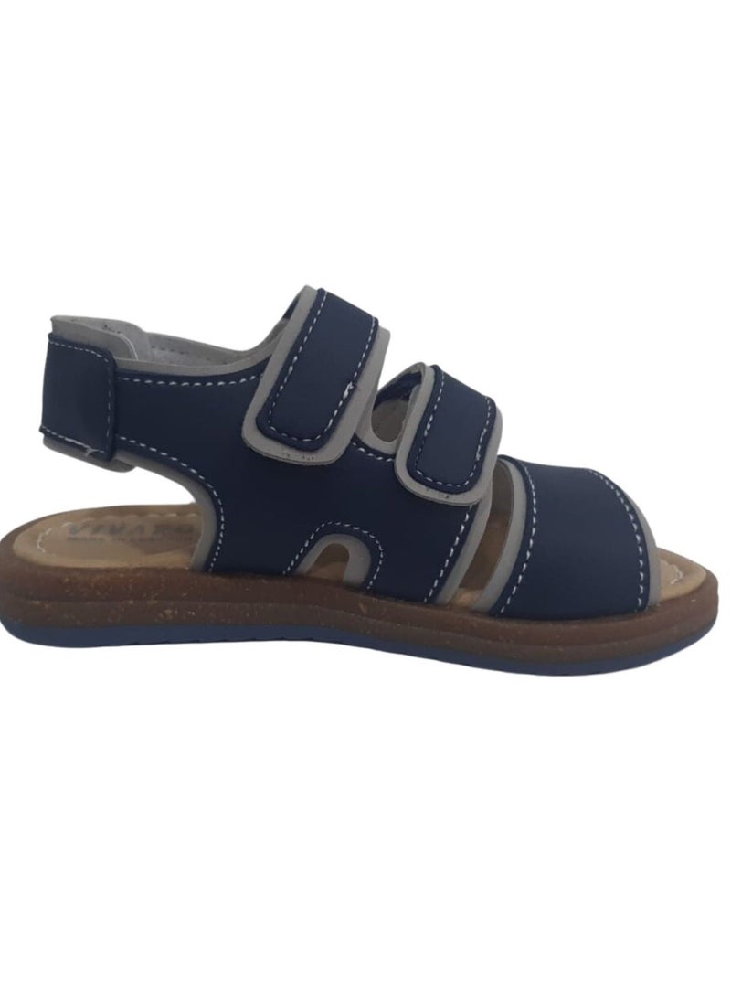 VIVARO Kids Shoes Summer Sandal Blue Open Toe with Special Footbed Made with Arc and Hygiene leather for all-day for Boys Children - Image 1