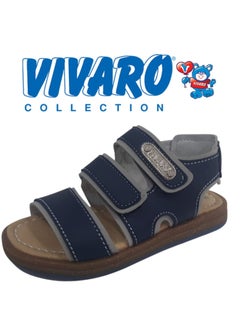 VIVARO Kids Shoes Summer Sandal Blue Open Toe with Special Footbed Made with Arc and Hygiene leather for all-day for Boys Children  - Image 2