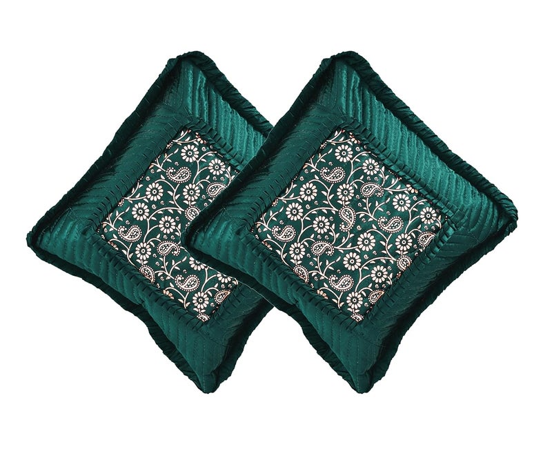 ManavRachit 310 TC Luxury Satin Gold Printed King Size Wedding Bedding Double Bed Bedsheet Set Set of 8 Pieces for Hotels Home Living Room Teal Green - Image 5