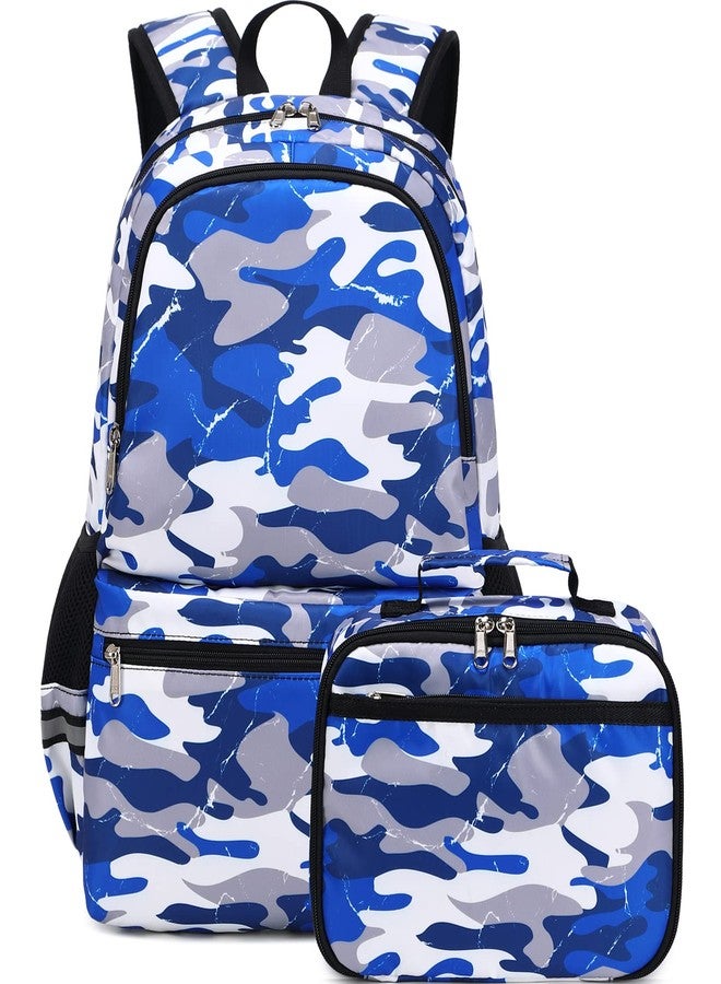 DSIUE Backpacks for Boys School Bags for Kids Elementary Bookbag and Lunch Box Set Camo Blue - Image 1