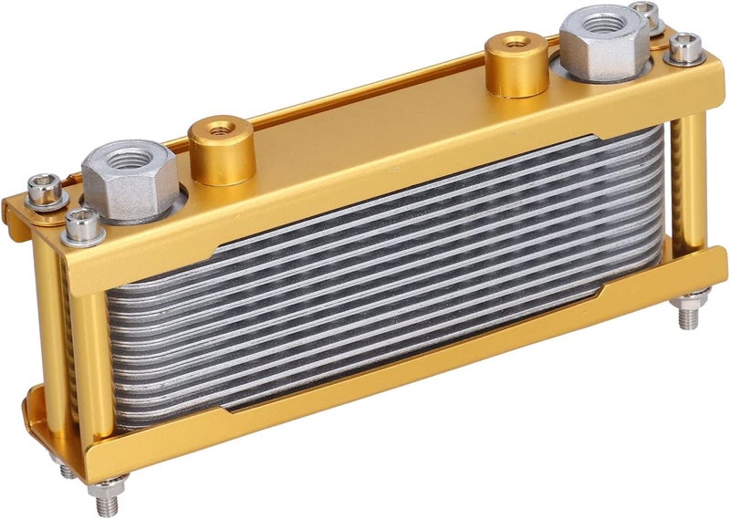 Universal Motorcycle Engine Oil Cooler, Metal Trail Bike Oil Radiator for 125cc‑250cc Dirt Bike, Gold Frame with 12x1.25 Threaded Interface, Fast Cooling for ATV Off - Road Motorcy - Image 3