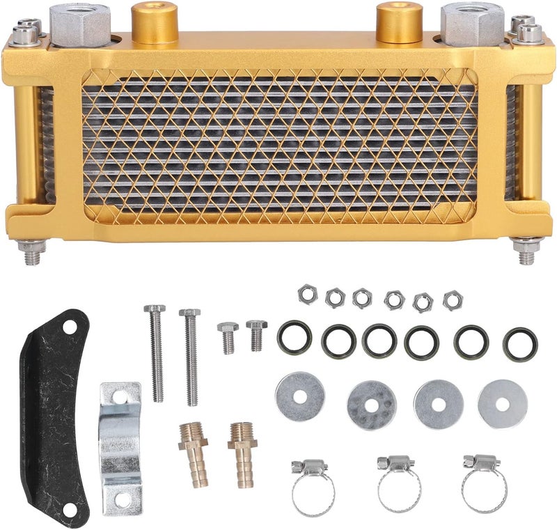 Universal Motorcycle Engine Oil Cooler, Metal Trail Bike Oil Radiator for 125cc‑250cc Dirt Bike, Gold Frame with 12x1.25 Threaded Interface, Fast Cooling for ATV Off - Road Motorcy - Image 1