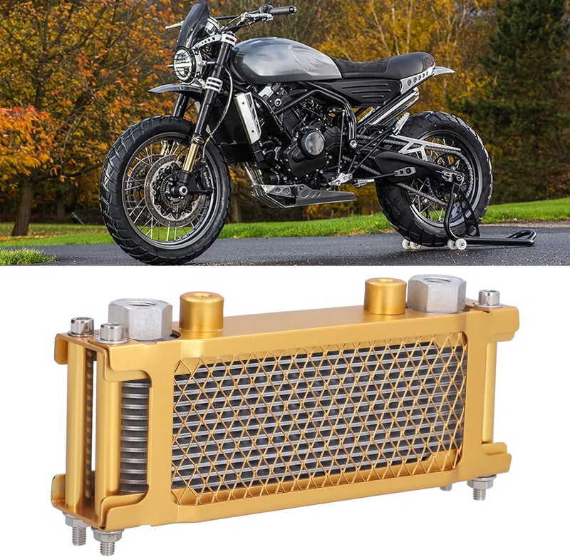 Universal Motorcycle Engine Oil Cooler, Metal Trail Bike Oil Radiator for 125cc‑250cc Dirt Bike, Gold Frame with 12x1.25 Threaded Interface, Fast Cooling for ATV Off - Road Motorcy - Image 2