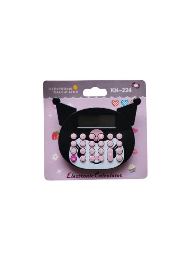 Cute Kids' Mini Calculator -LCD Display, Battery Powered (Included), Perfect for School, Cartoon Design, Handheld (Black) - Image 1