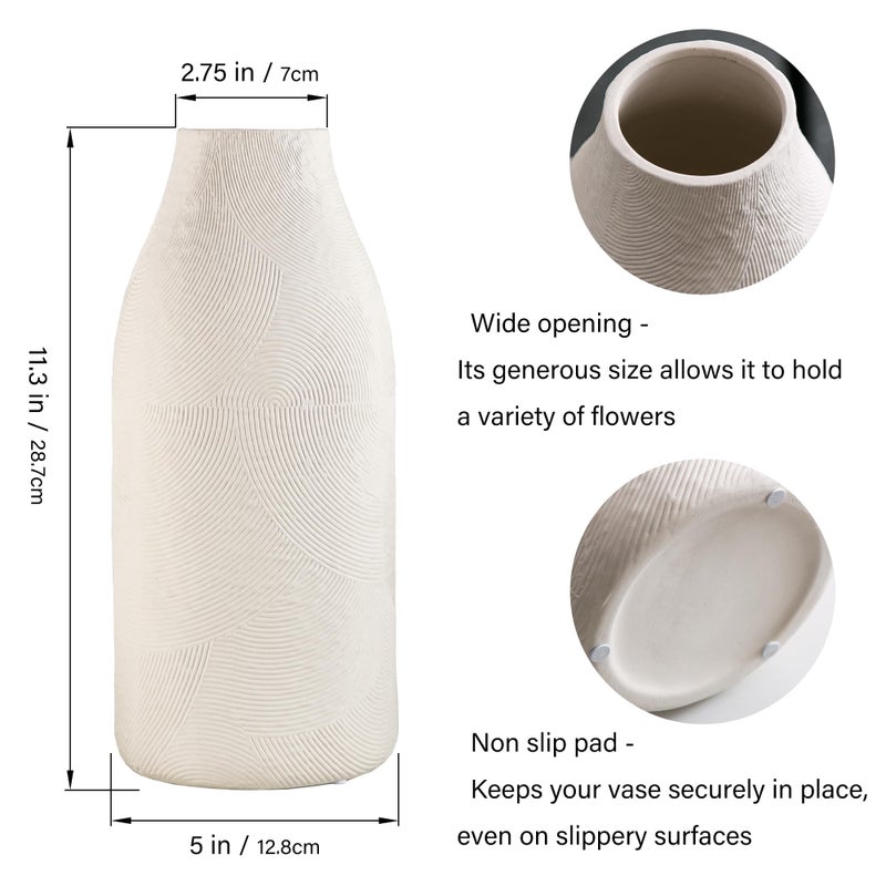 Banllis Large Textured Vase  Boho Ceramic Vase for Modern Farmhouse Home Decor  Pottery Vases for Flowers  Pampas Grass  Rustic Decorative Vase  Clay Vase Centerpieces for Dining Table - Image 5
