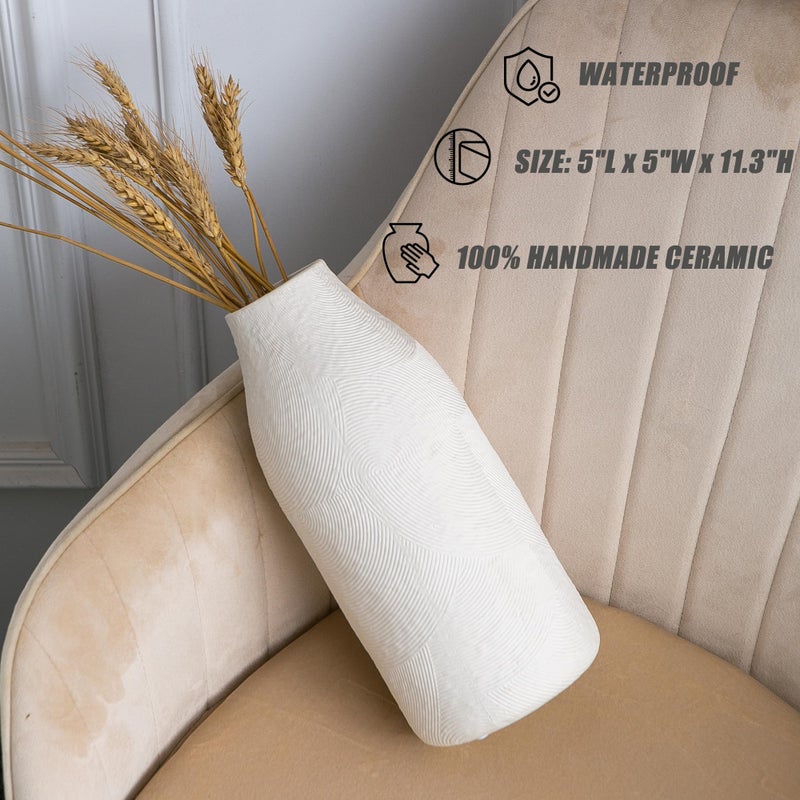 Banllis Large Textured Vase  Boho Ceramic Vase for Modern Farmhouse Home Decor  Pottery Vases for Flowers  Pampas Grass  Rustic Decorative Vase  Clay Vase Centerpieces for Dining Table - Image 4