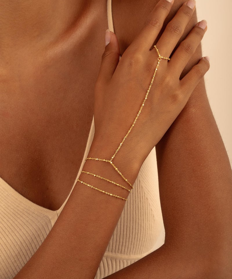 CHESKY 14K Gold Plated Hand Chain Bracelets for Women Set - Dainty Finger Ring Bracelet Stack Adjustable Thin Hand Chains Durable Bracelets Trendy Simple Body Jewelry Gift for Women - Image 2