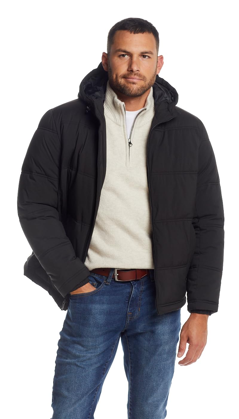 Weatherproof Hooded Puffer Jacket for Men - Water Resistant Bubble Coat for Men | Mens Jacket with Hood | Lightweight Down Alternative Puffy Winter Jackets, Zip Up Outdoor Jacket, Black Small - Image 5