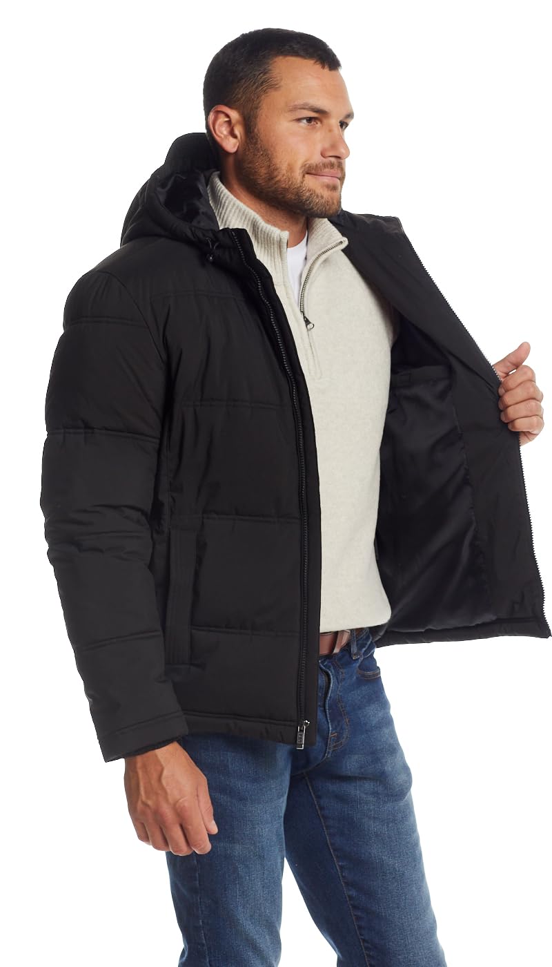 Weatherproof Hooded Puffer Jacket for Men - Water Resistant Bubble Coat for Men | Mens Jacket with Hood | Lightweight Down Alternative Puffy Winter Jackets, Zip Up Outdoor Jacket, Black Small - Image 4