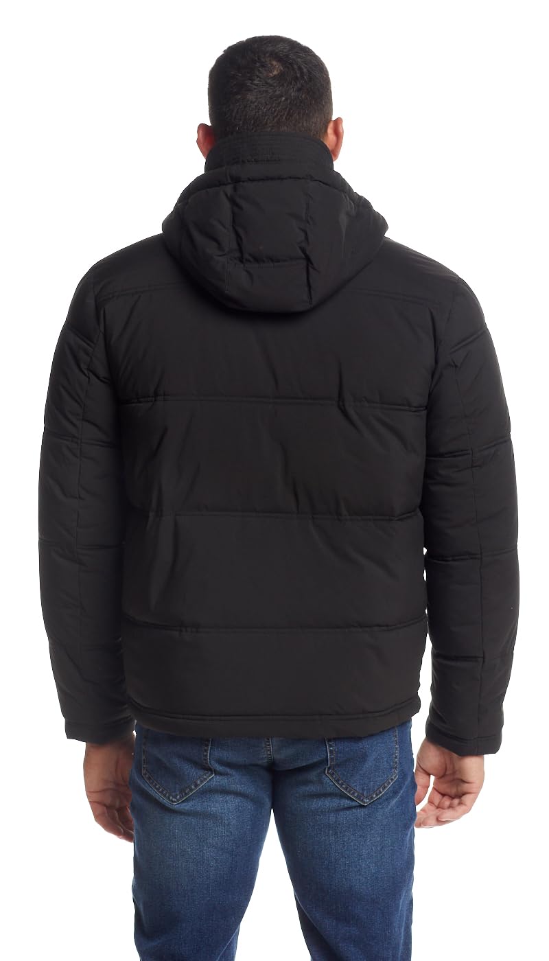 Weatherproof Hooded Puffer Jacket for Men - Water Resistant Bubble Coat for Men | Mens Jacket with Hood | Lightweight Down Alternative Puffy Winter Jackets, Zip Up Outdoor Jacket, Black Small - Image 3
