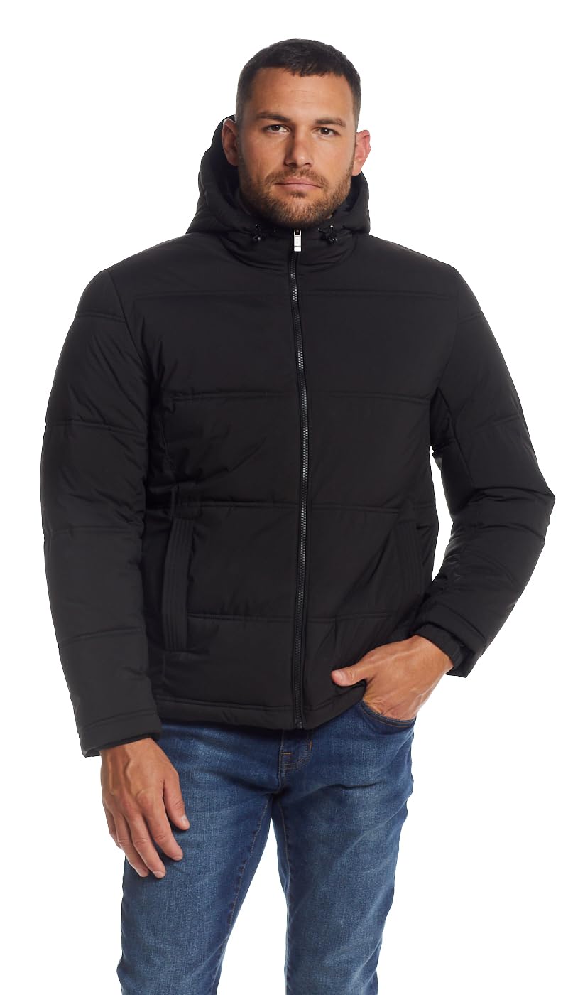 Weatherproof Hooded Puffer Jacket for Men - Water Resistant Bubble Coat for Men | Mens Jacket with Hood | Lightweight Down Alternative Puffy Winter Jackets, Zip Up Outdoor Jacket, Black Small - Image 2