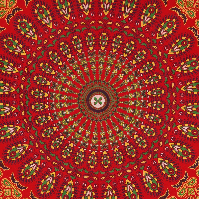 Bless International Indian Hippie Bohemian Psychedelic Peacock Mandala Wall Hanging Bed Linen Tapestry (Golden Red, Twin (137 x 182 Inches) (140 x 185 cm) - Image 3
