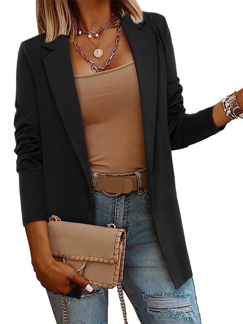 CRAZY GRID Women Business Causal Blazer Ladies Work Suit Jacket Long Sleeve Lapel Lightweight Professional Suit Blazer Jacket Plus Size XL Black - Image 2