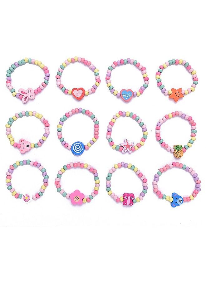 HS - 12 Colourful Wooden Bracelets Set, Wooden Beaded Friendship Bracelets for Girls, Ideal Party Bag Fillers and Favours, Suitable for Party Gift for Kids - Image 1