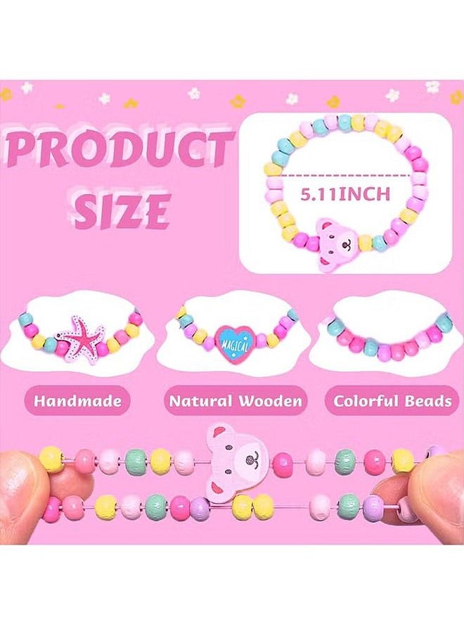 HS - 12 Colourful Wooden Bracelets Set, Wooden Beaded Friendship Bracelets for Girls, Ideal Party Bag Fillers and Favours, Suitable for Party Gift for Kids - Image 1