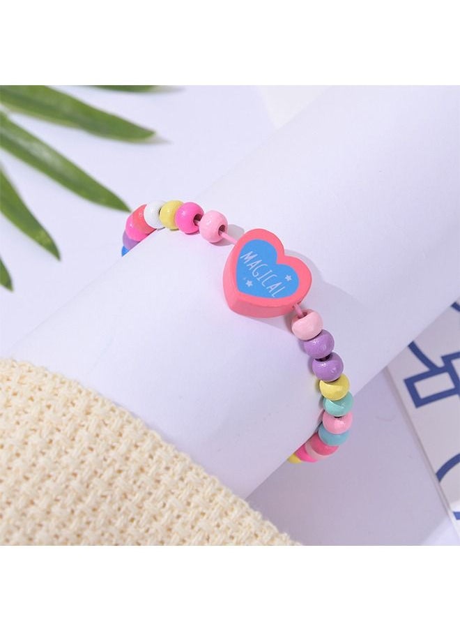 HS - 12 Colourful Wooden Bracelets Set, Wooden Beaded Friendship Bracelets for Girls, Ideal Party Bag Fillers and Favours, Suitable for Party Gift for Kids - Image 1