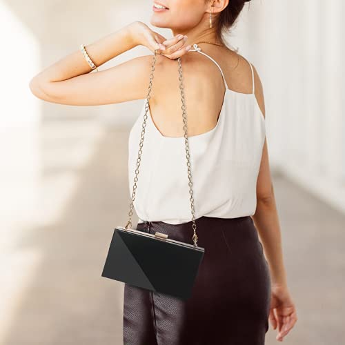 WJCD Women Clear Purse Acrylic Box Clutch Handbag, Small Transparent Crossbody Evening Bag Stadium Approved Gold Chain Strap (Black) - Image 5