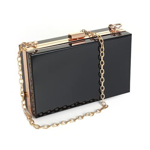 WJCD Women Clear Purse Acrylic Box Clutch Handbag, Small Transparent Crossbody Evening Bag Stadium Approved Gold Chain Strap (Black) - Image 1