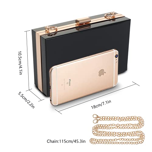 WJCD Women Clear Purse Acrylic Box Clutch Handbag, Small Transparent Crossbody Evening Bag Stadium Approved Gold Chain Strap (Black) - Image 2