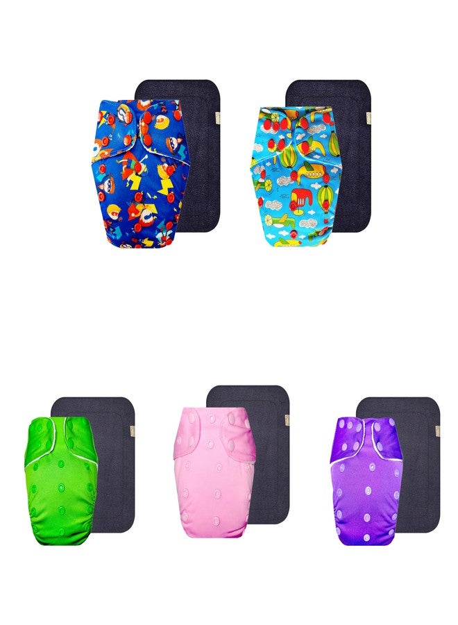 Dumbledo Premium Cloth Diaper with Black Insert (Pack of 5) | Dry Feel and Comfortable | Reusable & Washable | Adjustable Snaps | All-Day Wear | 3 Months - 3 Years | Unisex Baby - Image 1