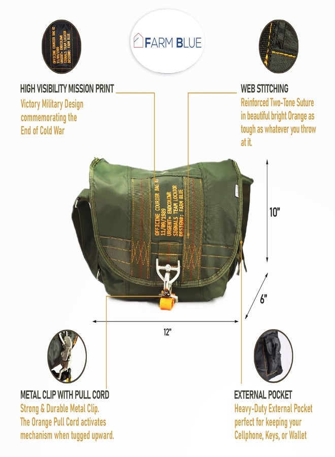 Farm Blue Messenger Bag - Officine Military Shoulder Courier Bag, Green, Medium - Image 4