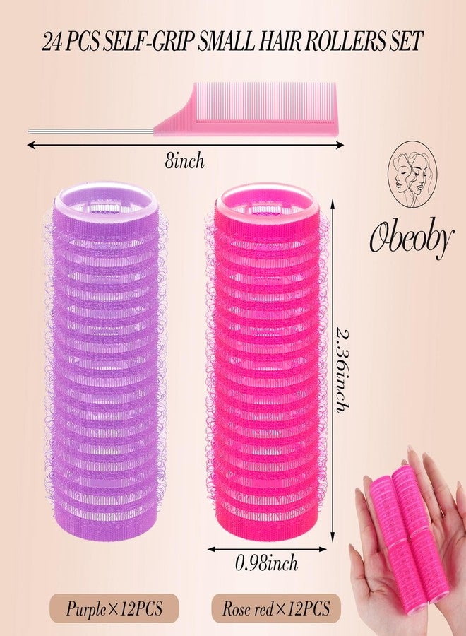 obeoby 24 Pcs Self-Grip Small Hair Rollers Set, Curlers for Women Short Hair and Bangs, No Heat Hair Curlers to sleep in, Birthday Mothers Day Gifts(25 mm, Rose Red and Purple) - Image 2