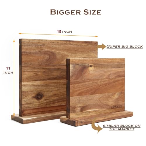 Resafy Large Magnetic Knife Holder,Acacia Wooden Magnetic Knife Block 16 X 12 Inches,Rack Magnetic Universal Stands with Strong Enhanced Magnets Strip Kitchen Storage Cutlery Organizer Without Knifves - Image 2