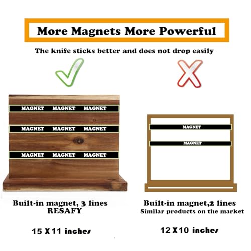 Resafy Large Magnetic Knife Holder,Acacia Wooden Magnetic Knife Block 16 X 12 Inches,Rack Magnetic Universal Stands with Strong Enhanced Magnets Strip Kitchen Storage Cutlery Organizer Without Knifves - Image 3