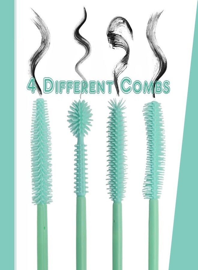 BYVUTE Mascara Brushes, Eyelash Comb Lashes Eyebrow Brush Separator Eyelashes Definer Lash Eye Brow Grooming Cosmetic Tool 4 Silicone Shapes Comb, 48 Pcs, Mint Green - Image 2