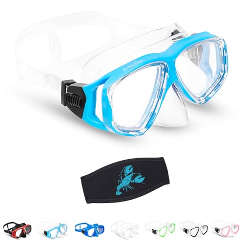 OMGear Goggles Kids Swimming Silicone Swim Mask Snorkeling Gear for Kids Tempered Glass Snorkel Goggles with Nose Cover Scuba Diving Goggles with Cute Neoprene Mask Strap Cover (Aqua) - Image 1