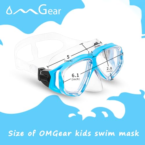 OMGear Goggles Kids Swimming Silicone Swim Mask Snorkeling Gear for Kids Tempered Glass Snorkel Goggles with Nose Cover Scuba Diving Goggles with Cute Neoprene Mask Strap Cover (Aqua) - Image 4