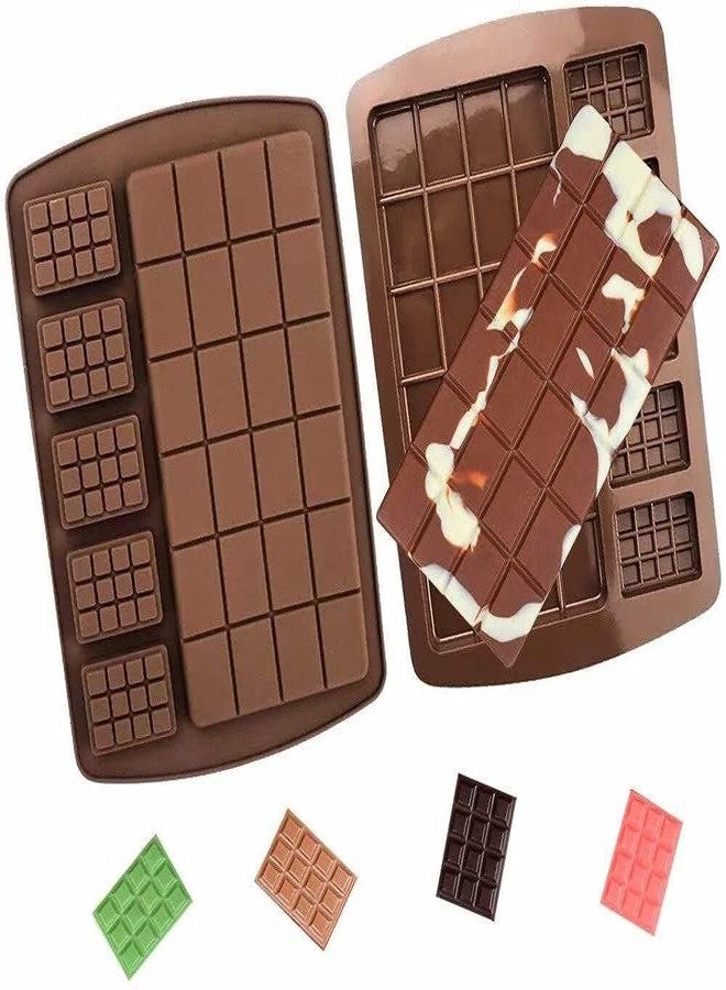 Silicone Chocolate Bar Mold, Break-Apart Candy Making Tray, 2-Pack with Multiple Grid Patterns, Brown