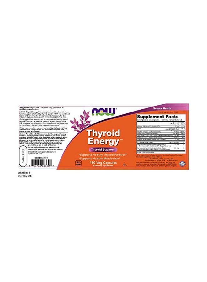 Now Foods Thyroid Energy Dietary Supplement - 180 Capsules - Image 2