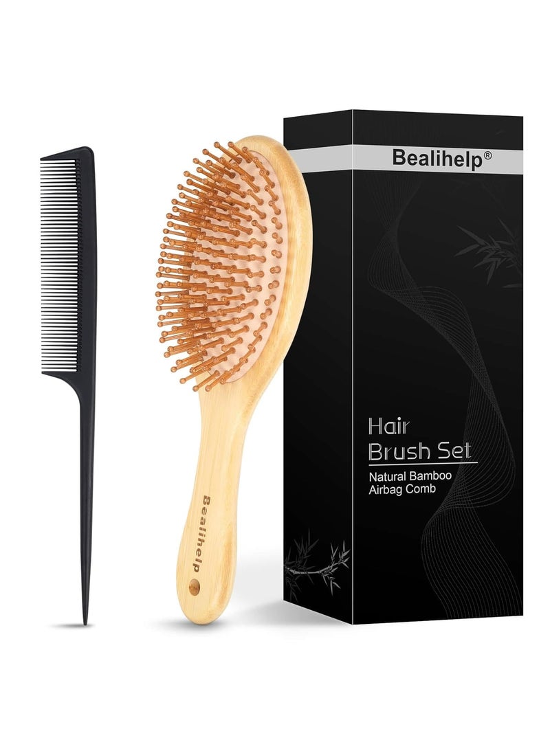 Bealihelp Natural Bamboo Brush Premium Bamboo Hair Brush for Hair Growth Scalp Massage Wooden Brush for Women and Men Suitable for Curly Straight Long and Short Hair 