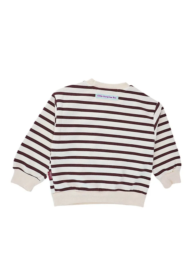 ليتل سربرايز بوكس 2 Pcs Set Brown Striped 3D Fluffy Dino Tummy Sweat Shirt And Pants Set For Toddler And Kids Winter And All Season Wear